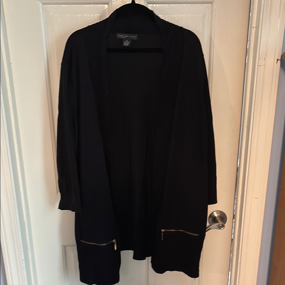 Joan Vass Black Cardigan with Gold Accents